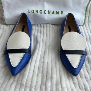 Longchamp Blue and Cream Flats with Black Accent